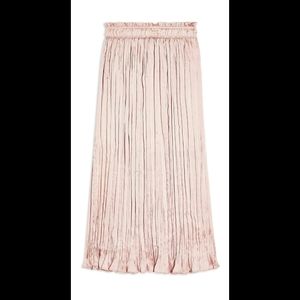 Topshop crushed satin pleated pink midi skirt